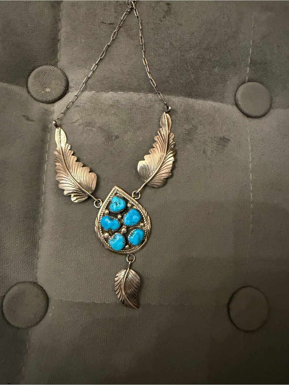 Turquoise Teardrop Feather Necklace  Native American - Women Jewelry